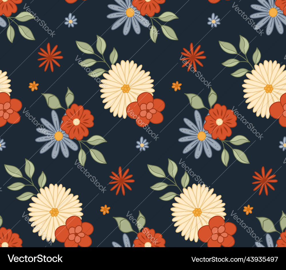 Seamless pattern with bouquet of groovy Seamless pattern with bouquet of groovy Vector Image