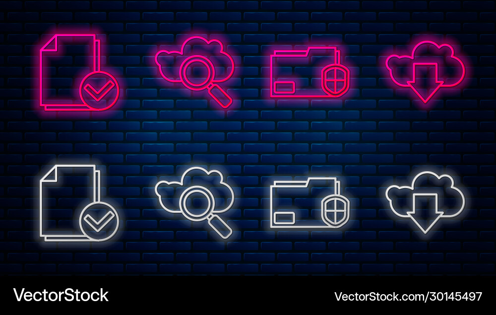 Set line search cloud computing document folder Vector Image