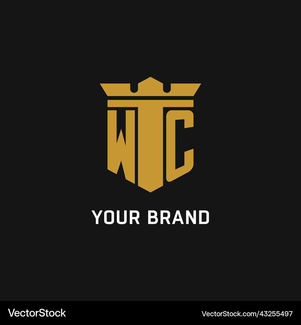 Wc initial logo with shield and crown style Vector Image