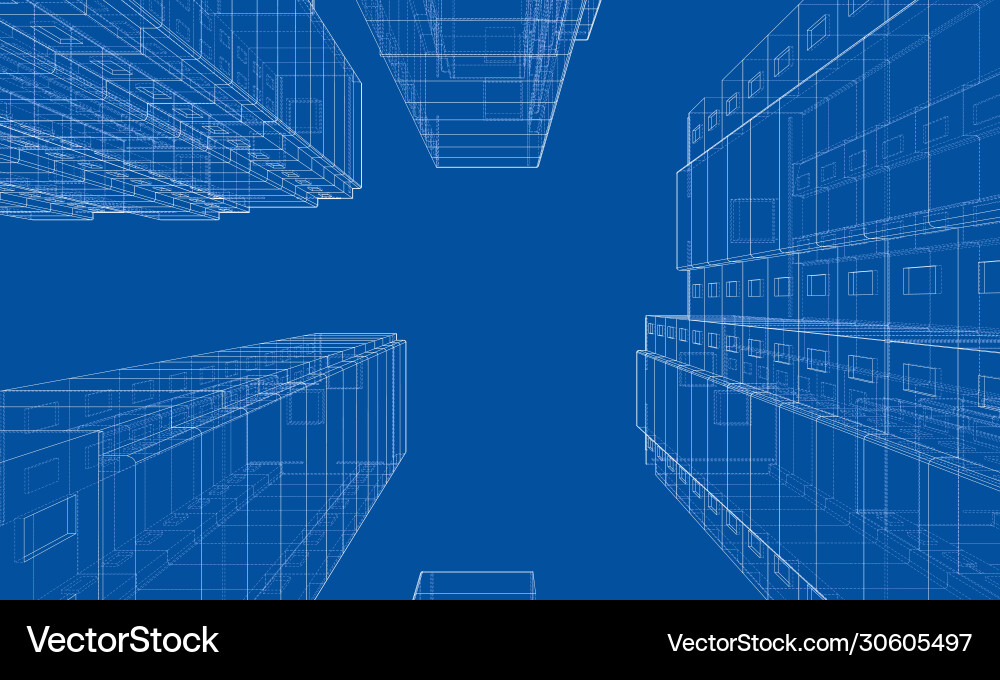 Wire-frame model a multi-storey building Vector Image