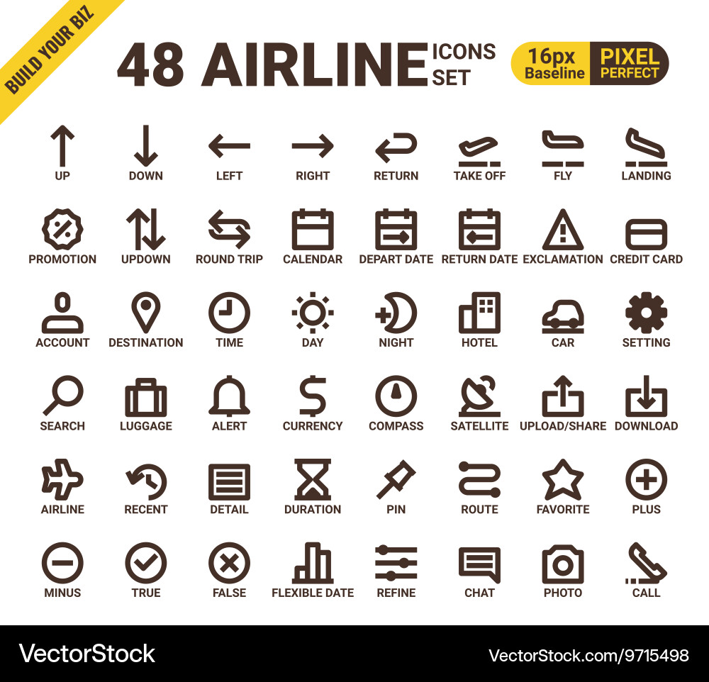 Airline Line Icons - Travel & Flight Vector Image