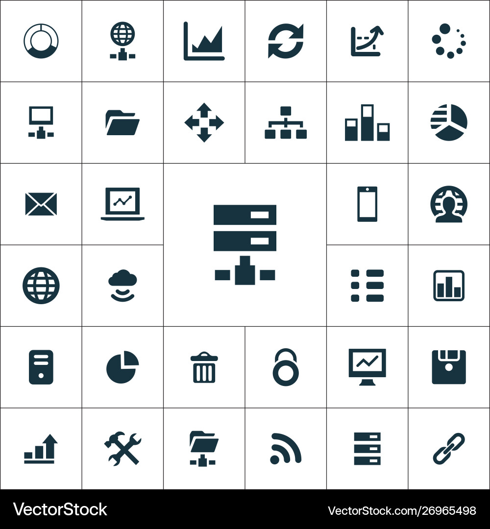 Big data database icons universal set Big data database icons universal set Vector Image