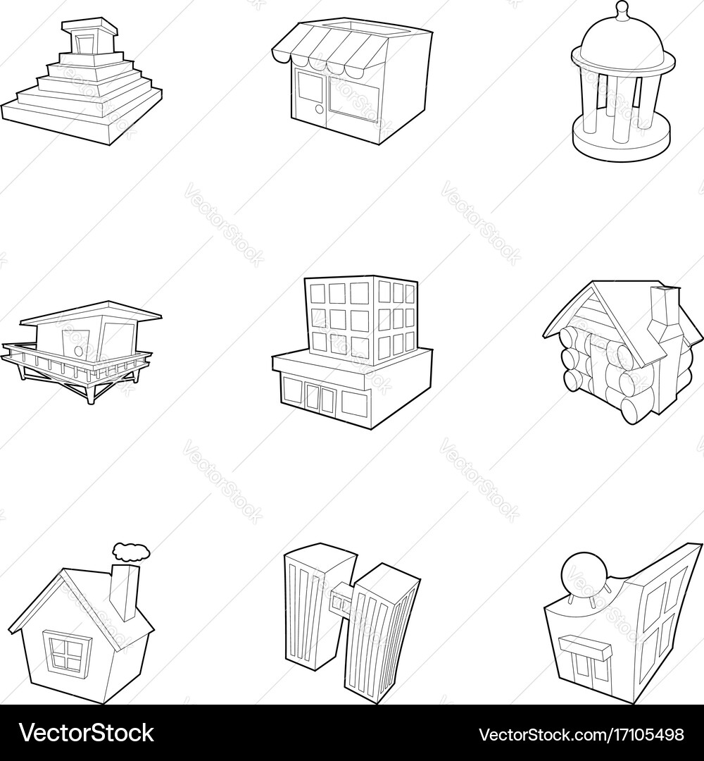 Building icons set outline style Vector Image