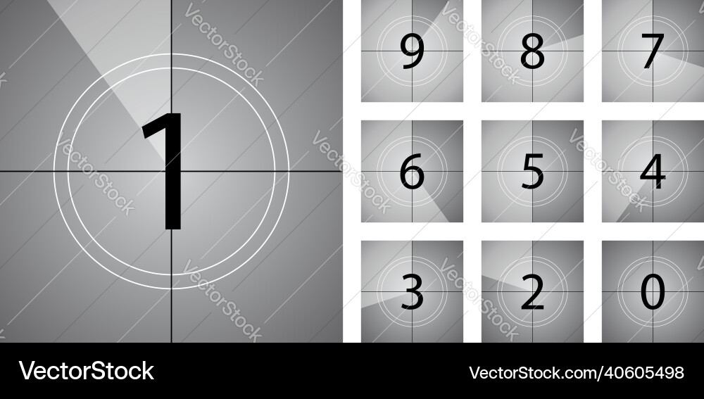Countdown in movie with number from 9 to 0 count vector image