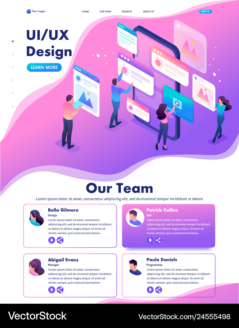 Isometric process of creating application design Isometric process of creating application design vector image