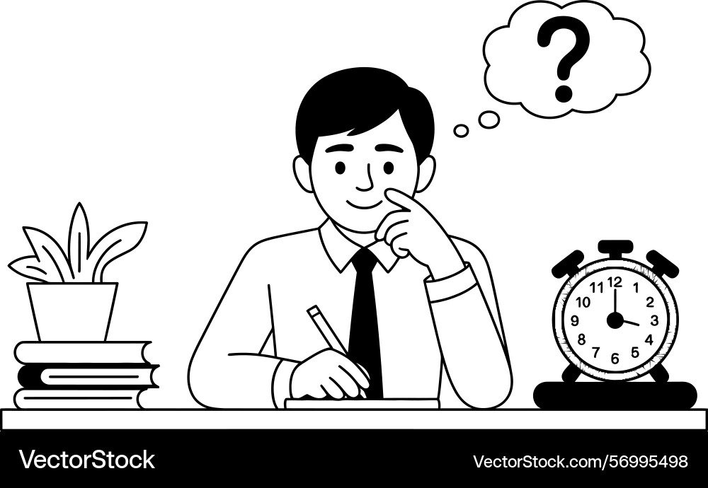 Man thinking doubtfully with question mark vector image