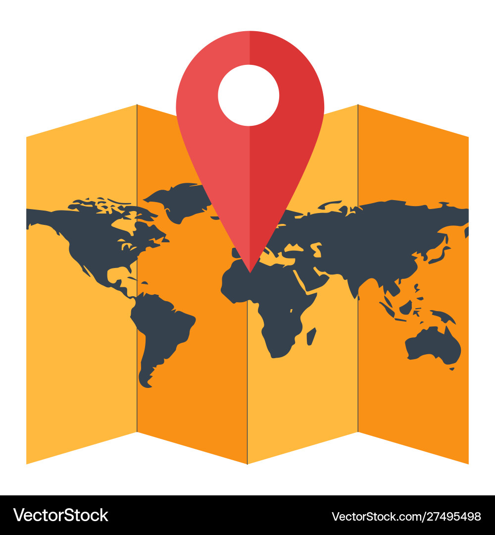 Paper world map with geotag red location pointer Paper world map with geotag red location pointer vector image