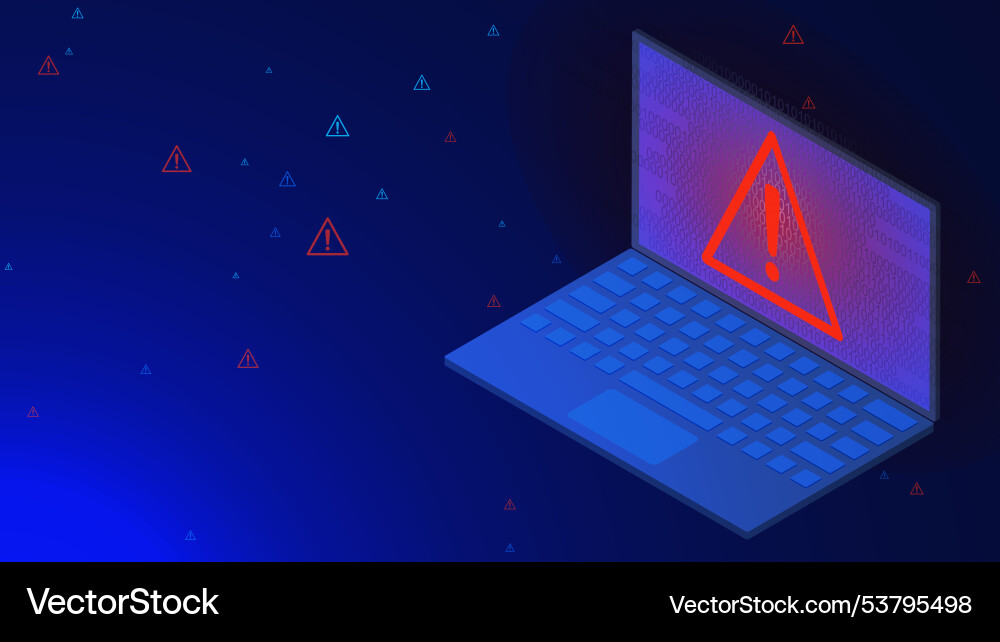Secure alert and warning sign with laptop Secure alert and warning sign with laptop Vector Image
