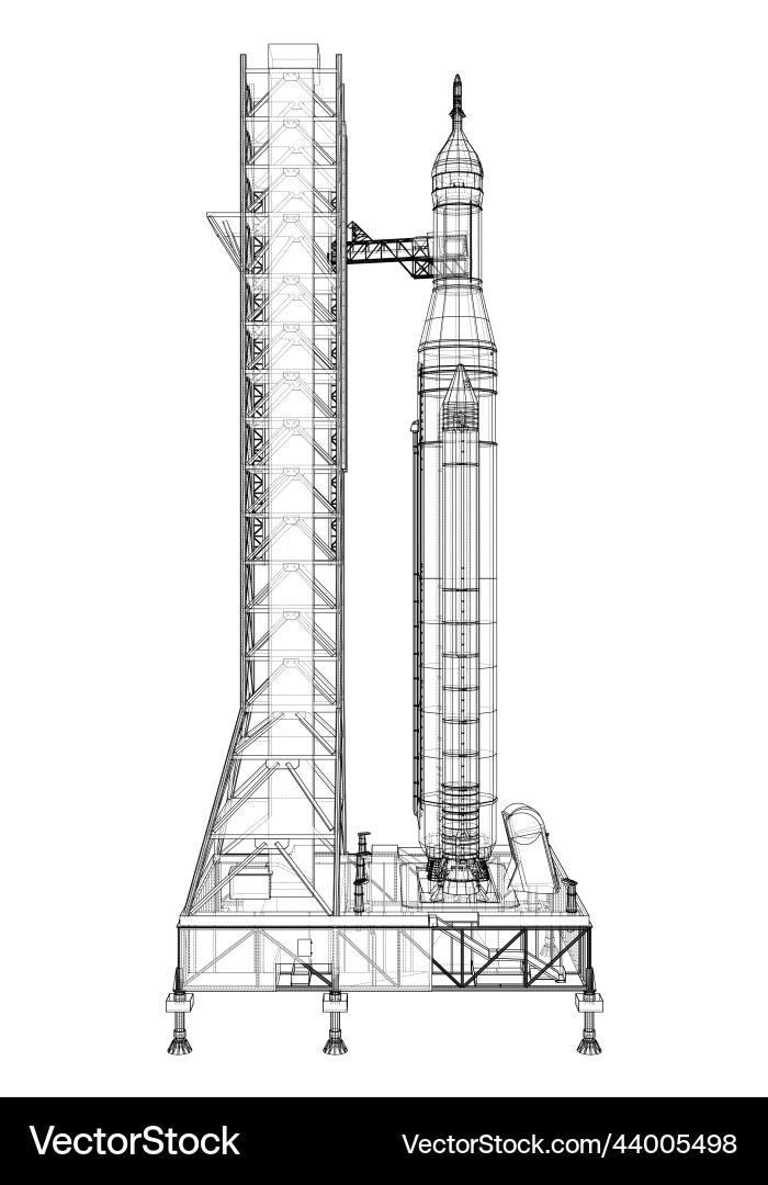 Space rocket on launch pad rendering of 3d Space rocket on launch pad rendering of 3d vector image