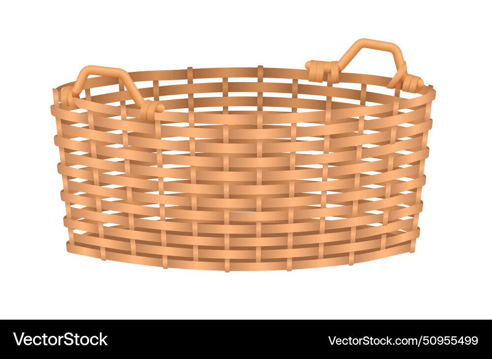 3d round empty wicker basket container with two vector image