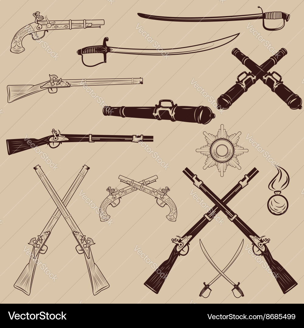 Ancient weapon ax sword sabers grenades Royalty Free Vector