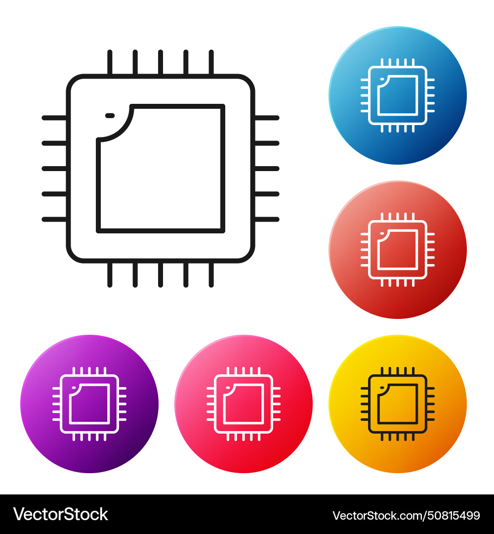 Black line computer processor with microcircuits Black line computer processor with microcircuits vector image