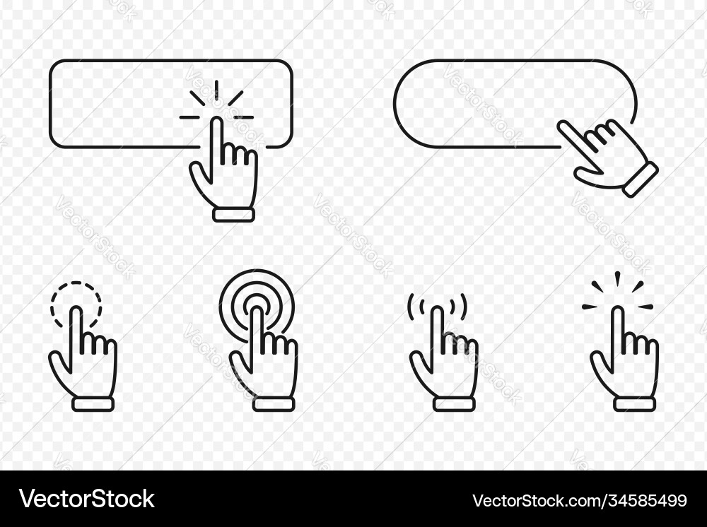 Click cursor pointer icon set with blank button vector image