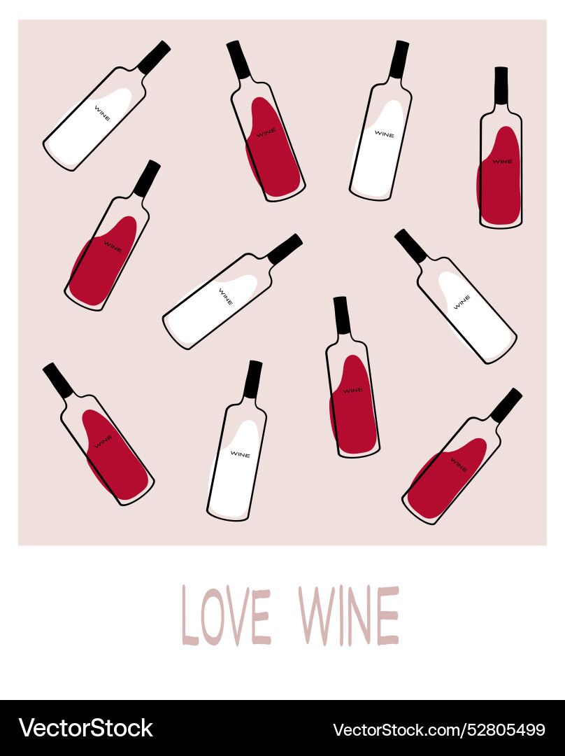 Collection of wine bottles in red and white Collection of wine bottles in red and white vector image