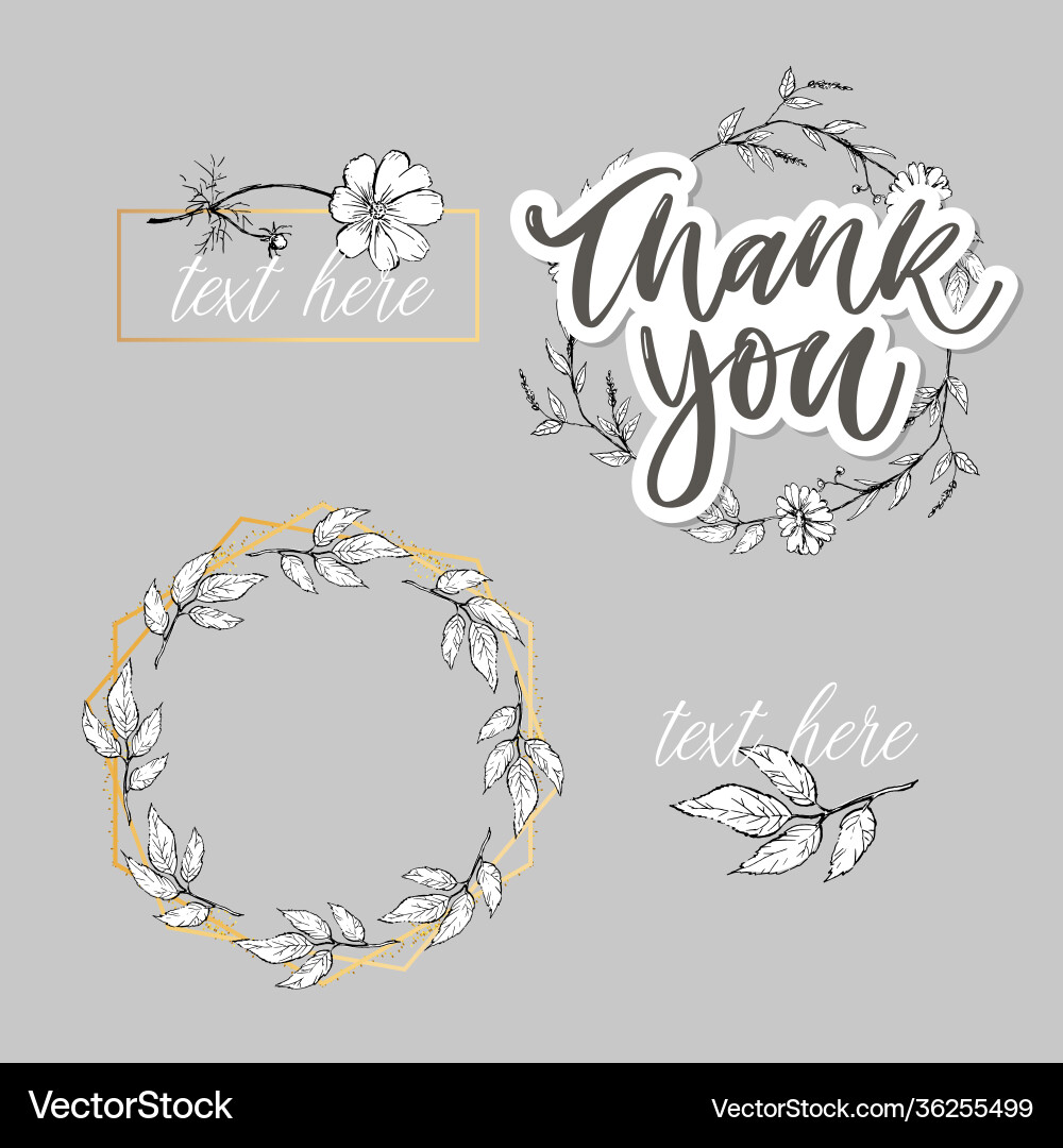 Cute thank you script card flowers letter text Cute thank you script card flowers letter text vector image