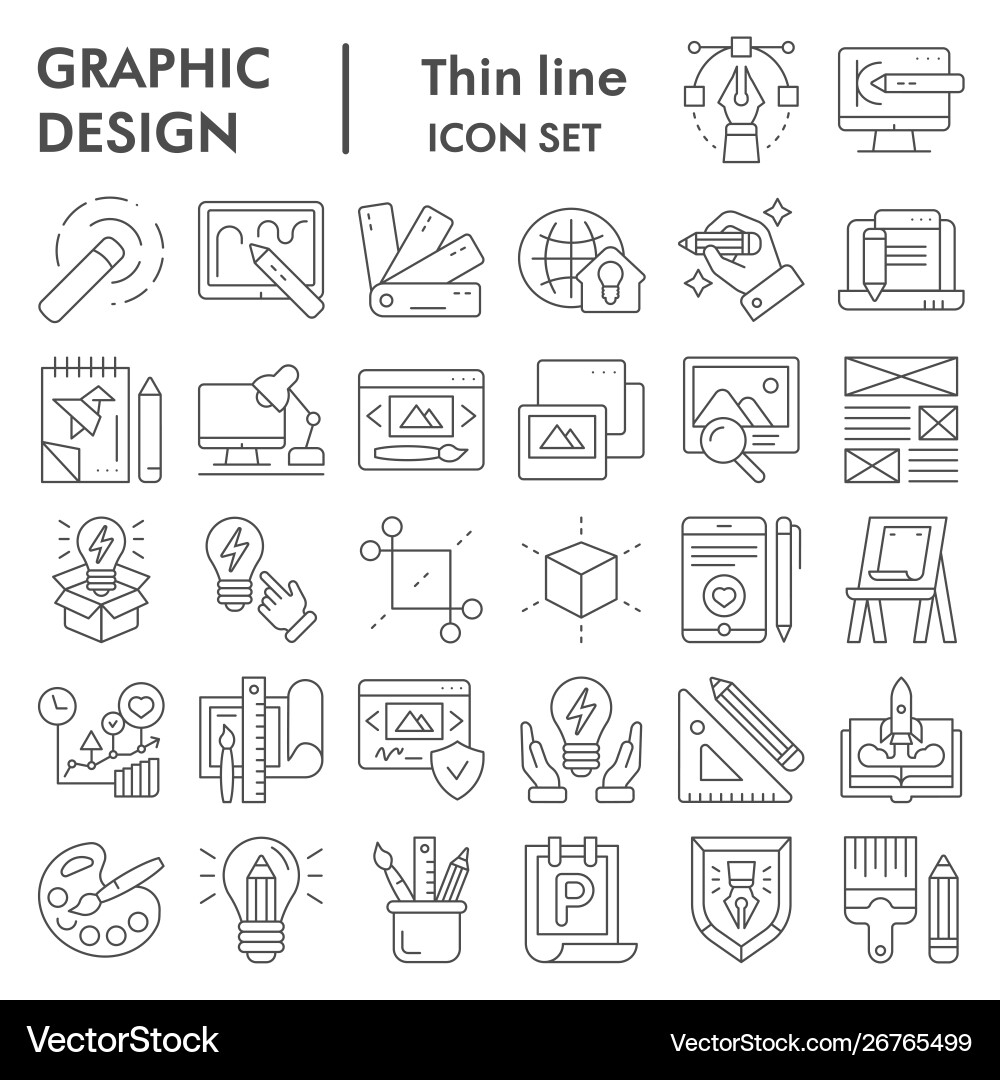 Graphic design thin line icon set art tools Graphic design thin line icon set art tools Vector Image