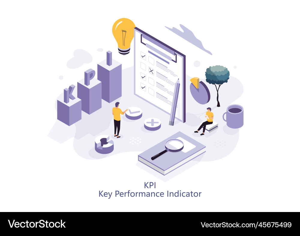 Kpi key performance indicator isometric concept Kpi key performance indicator isometric concept Vector Image