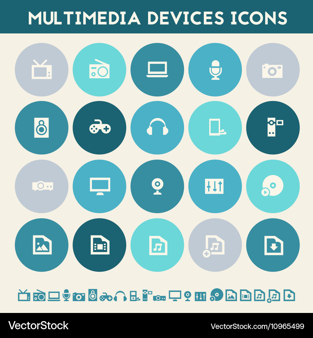 Multimedia icons multicolored flat buttons Vector Image