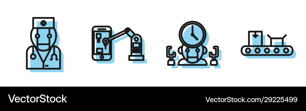 Set line robot and digital time manager Vector Image