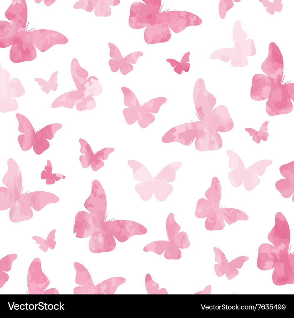 Watercolor Pink Butterfly Seamless Pattern Vector Image