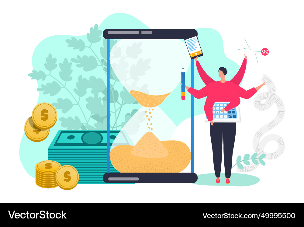 Businessman tiny character multitask skill time Businessman tiny character multitask skill time Vector Image