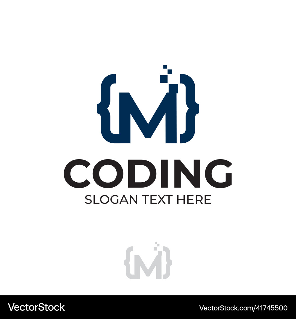 Digital code logo with letter m design coding Digital code logo with letter m design coding Vector Image
