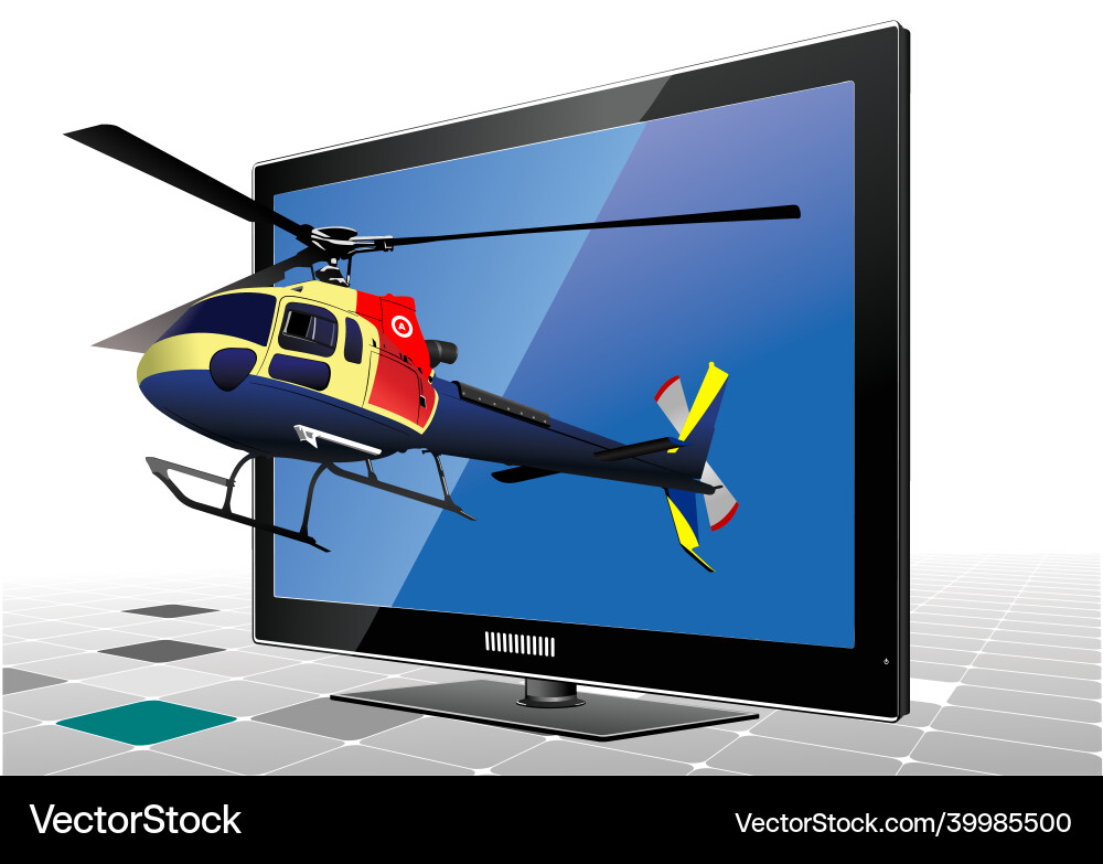 Flat computer monitor with helicopter Flat computer monitor with helicopter Vector Image