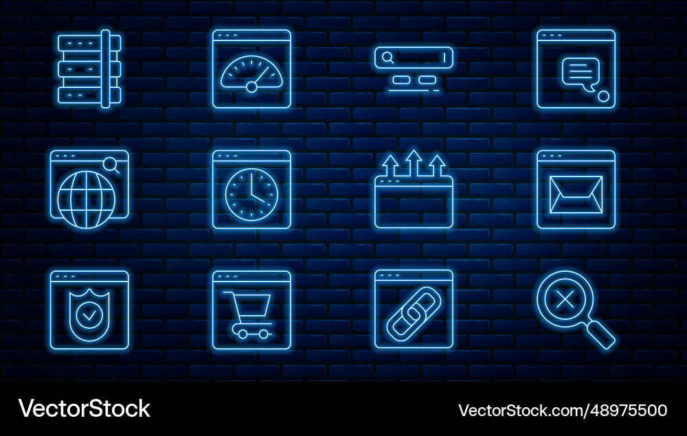 Set line magnifying glass and delete website mail Vector Image