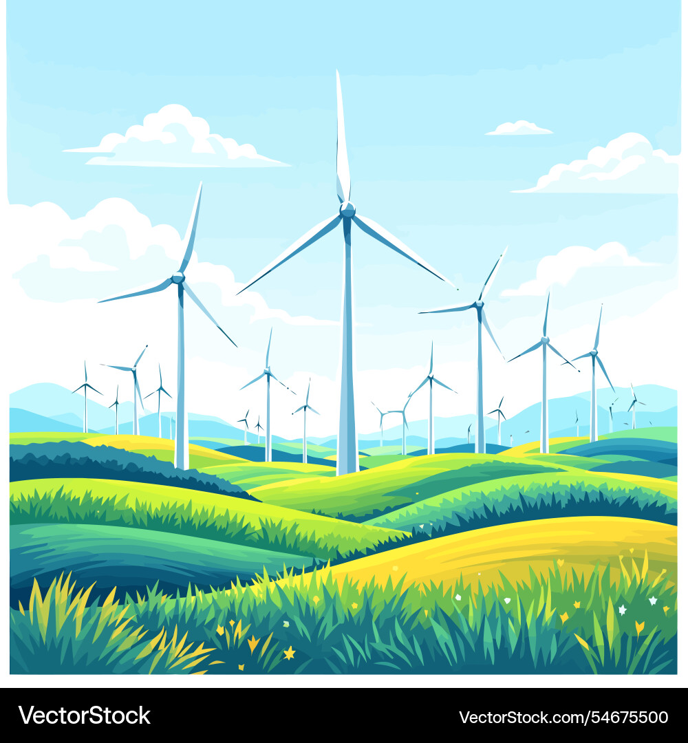 Wind turbines in a field Vector Image