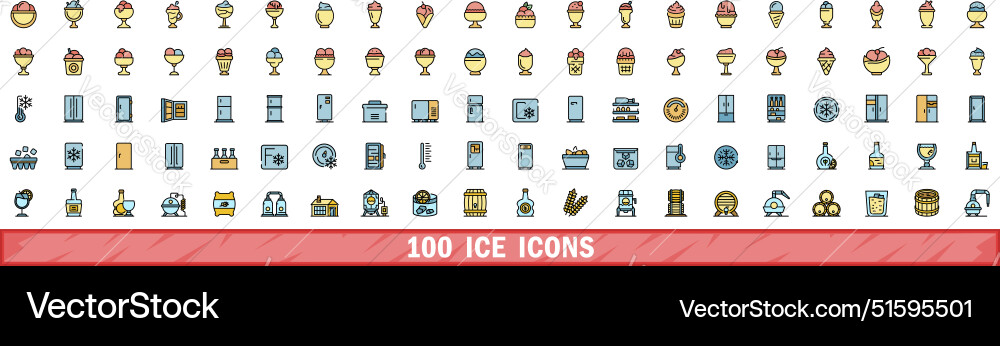 100 ice icons set color line style 100 ice icons set color line style vector image