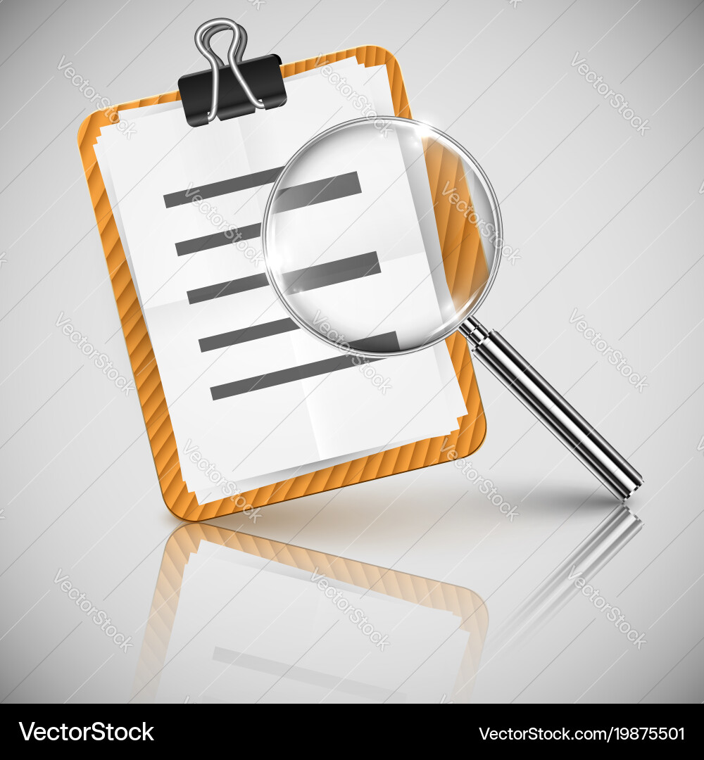 A document table with magnifier Vector Image