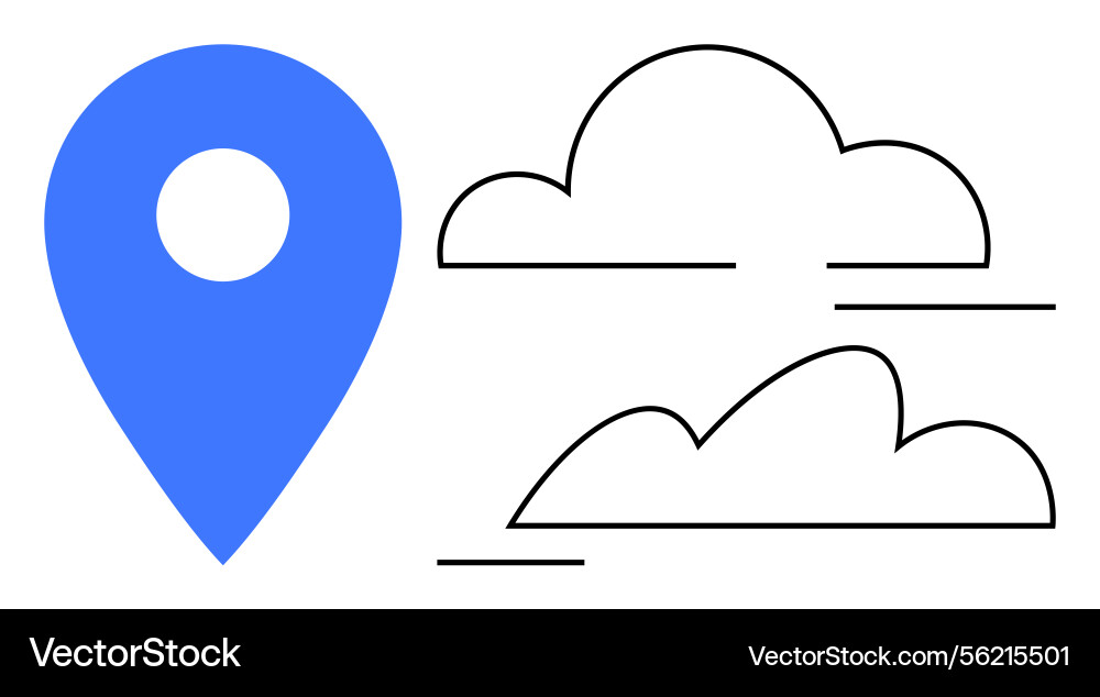 Blue map pin with minimalist line clouds Blue map pin with minimalist line clouds Vector Image