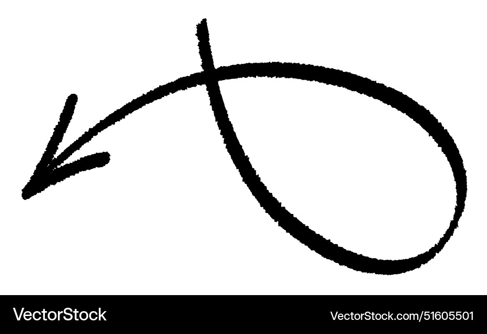 Brush-styled leftward arrow with curved loop Brush-styled leftward arrow with curved loop vector image