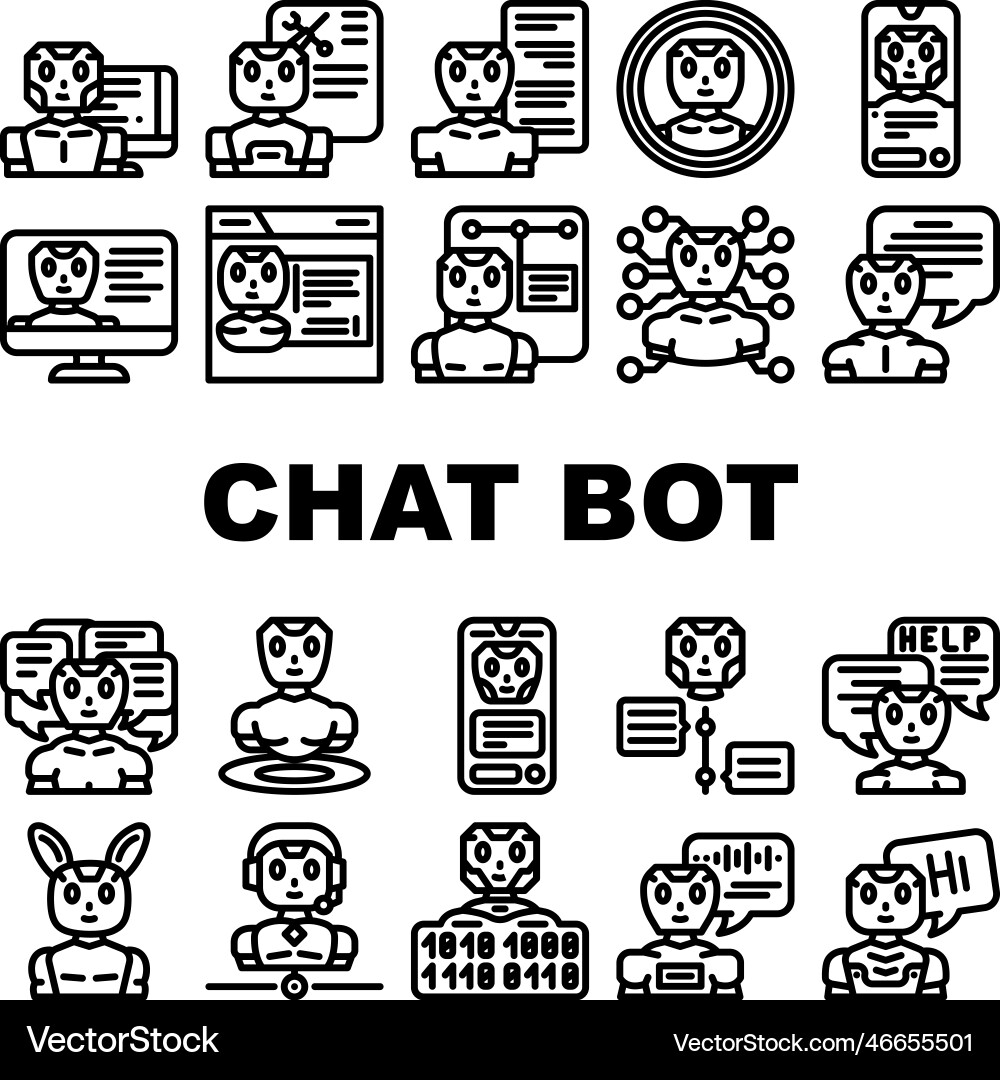 Chat bot robot service icons set Chat bot robot service icons set Vector Image