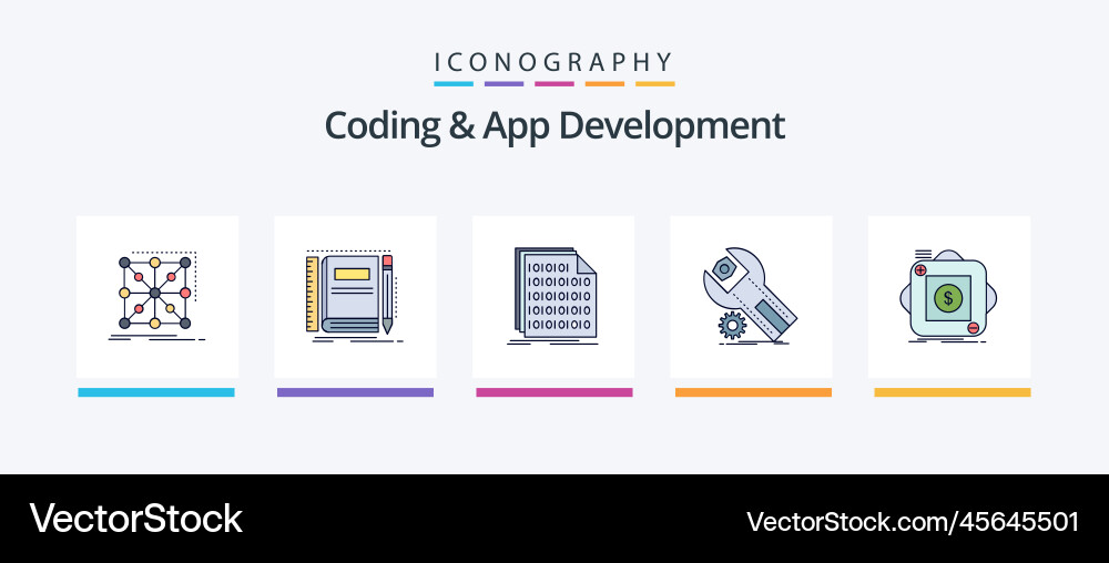 Coding and app development line filled 5 icon Vector Image