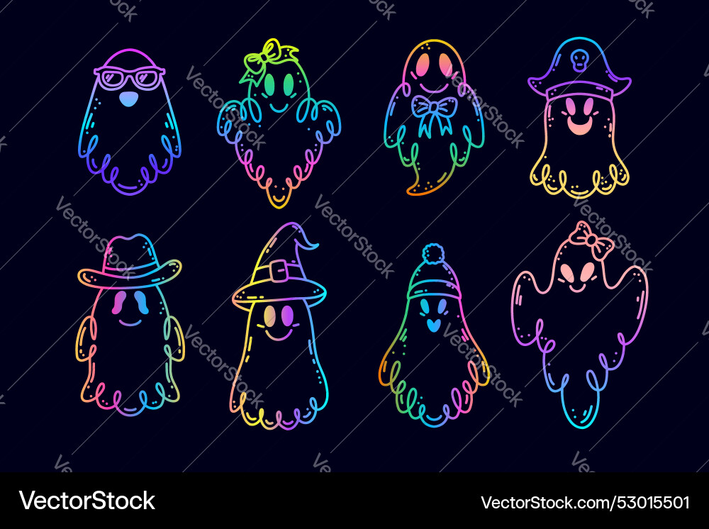 Collection of ghosts in doodle style with gradient Vector Image
