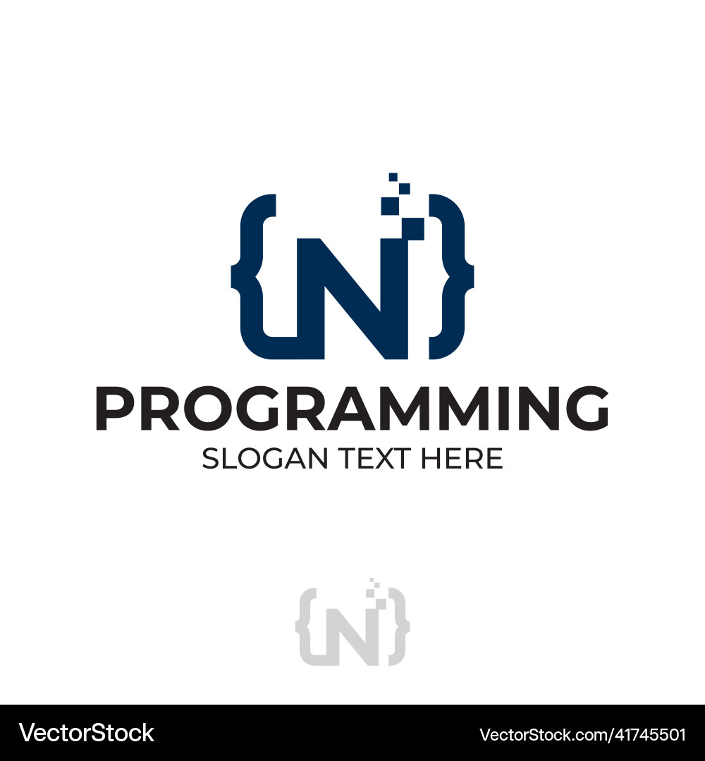 Digital code logo with letter n design coding Digital code logo with letter n design coding Vector Image