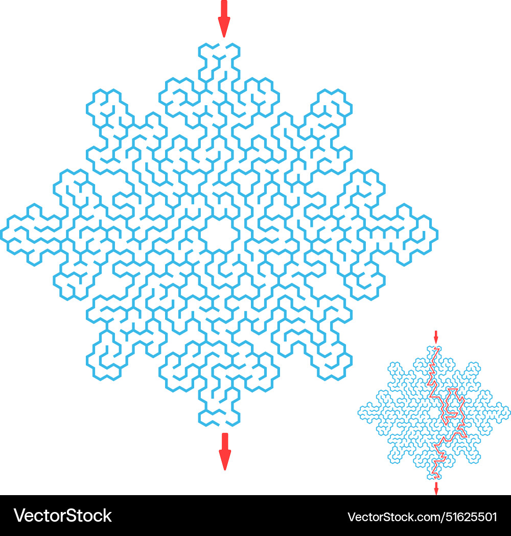 Find the way through lthe snowflake labyrinth vector image