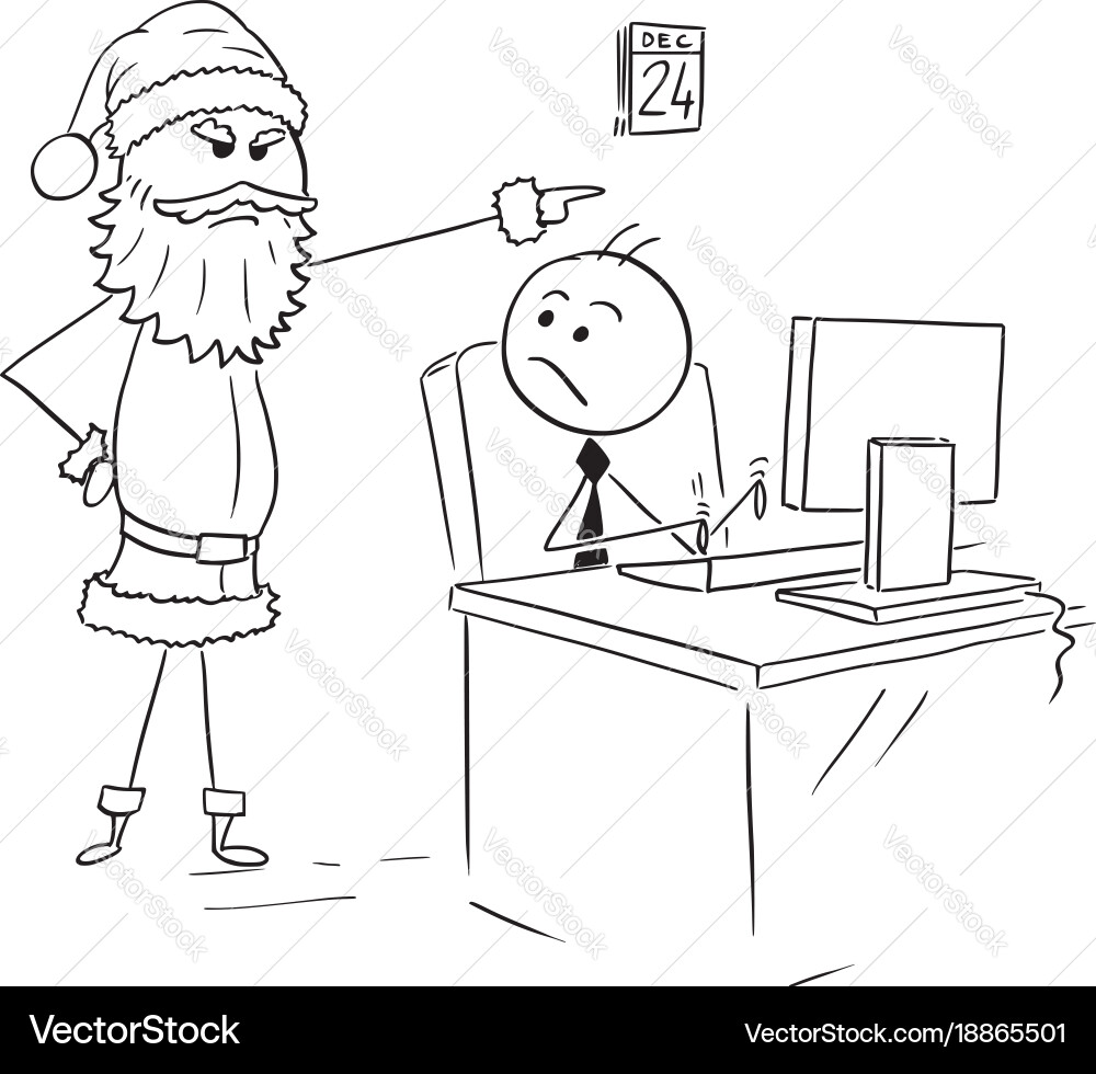 Man working on computer during christmas Vector Image