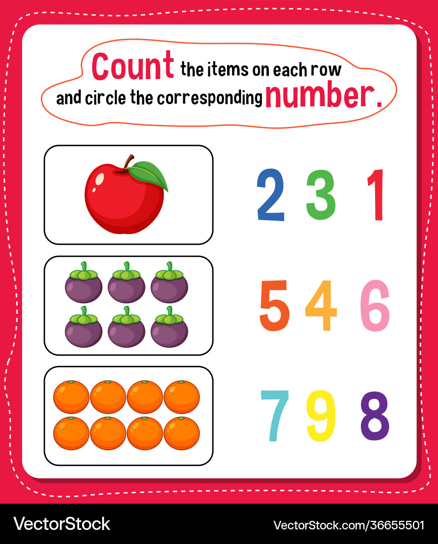 Math count number worksheet Math count number worksheet Vector Image