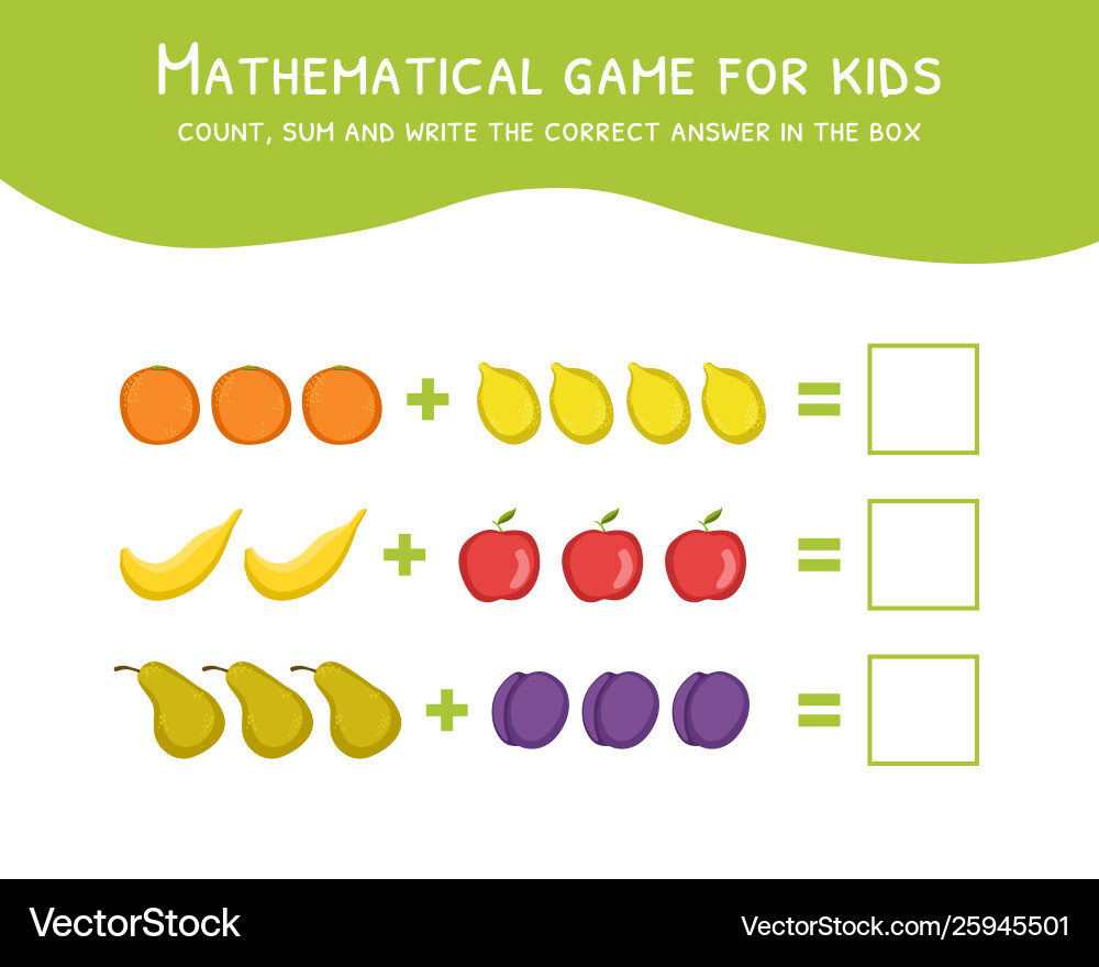 Mathematical Game for Kids - Counting & Addition Vector Image