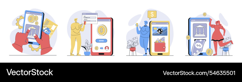 Mobile banking concept set in flat design for web Mobile banking concept set in flat design for web vector image