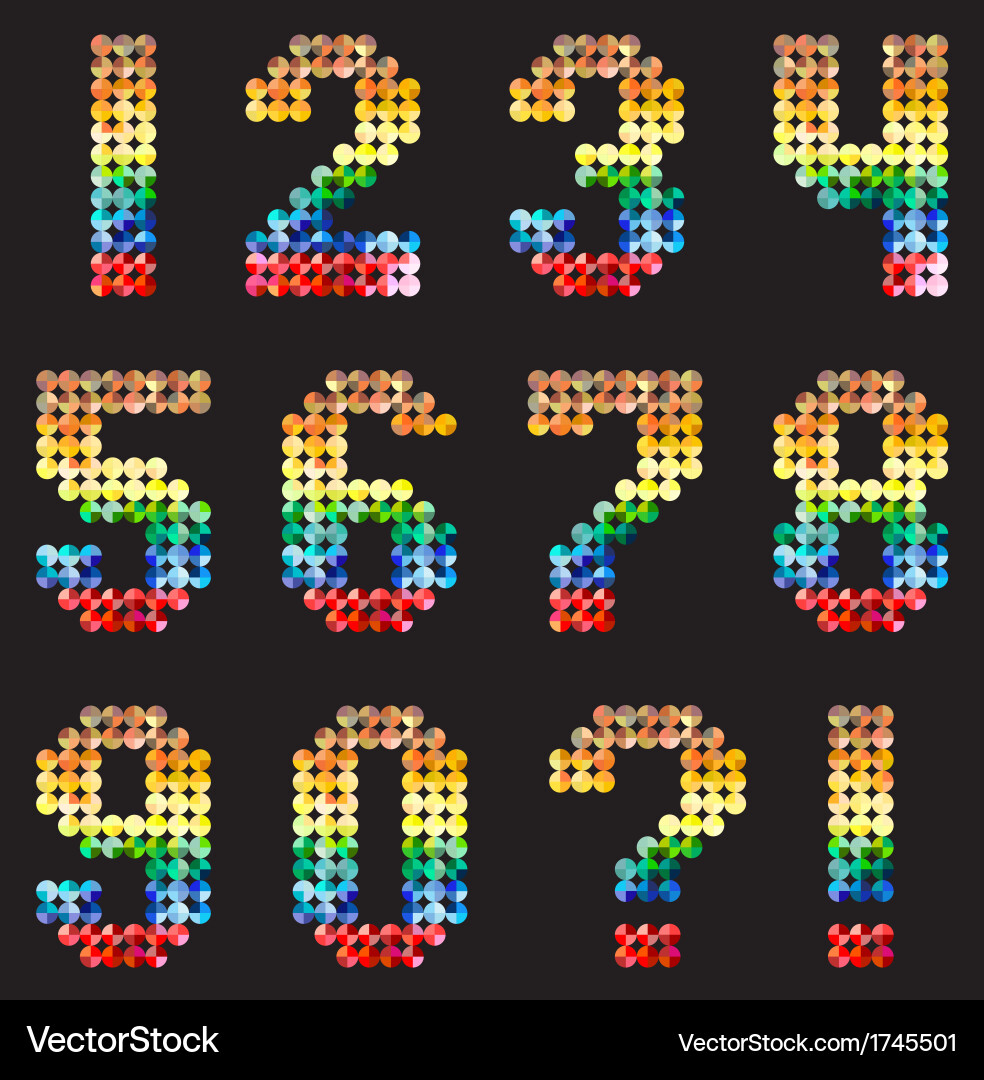 Numbers alphabet from the multicolored mosaic Vector Image