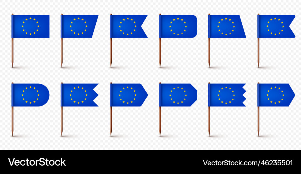 Realistic various european toothpick flags vector image