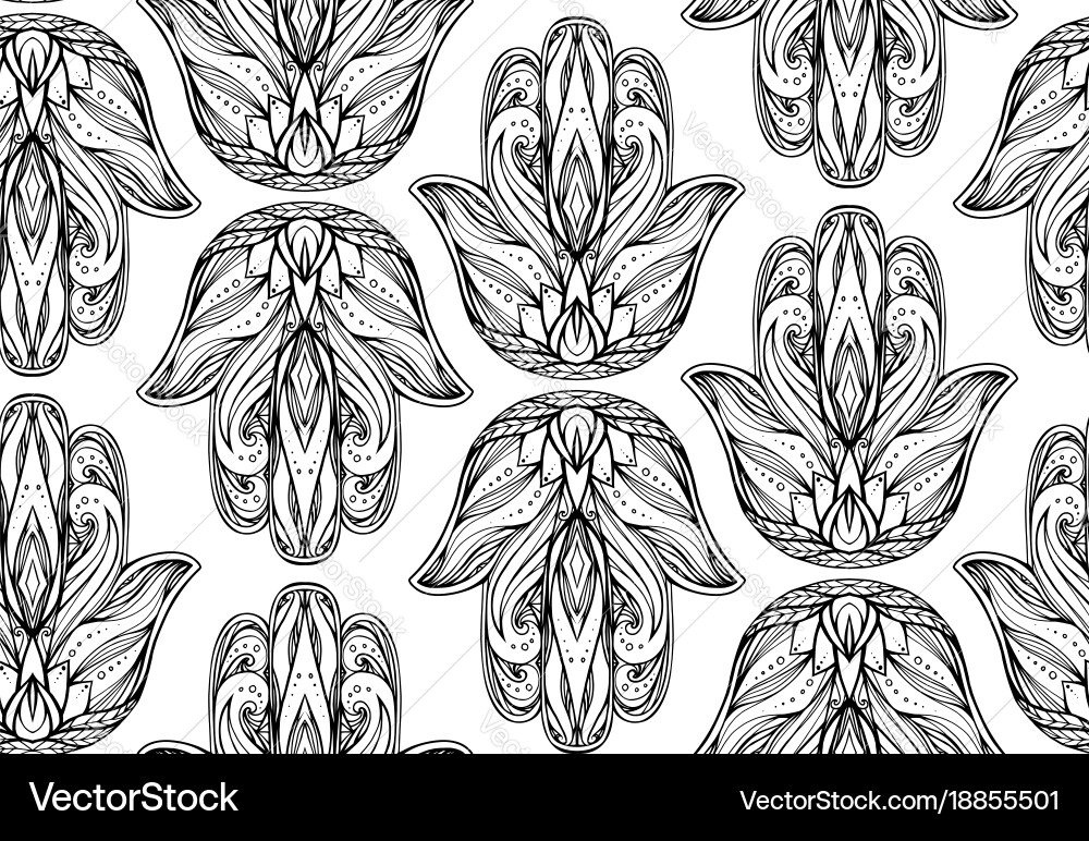 Seamless pattern with contour of hamsa boho Vector Image