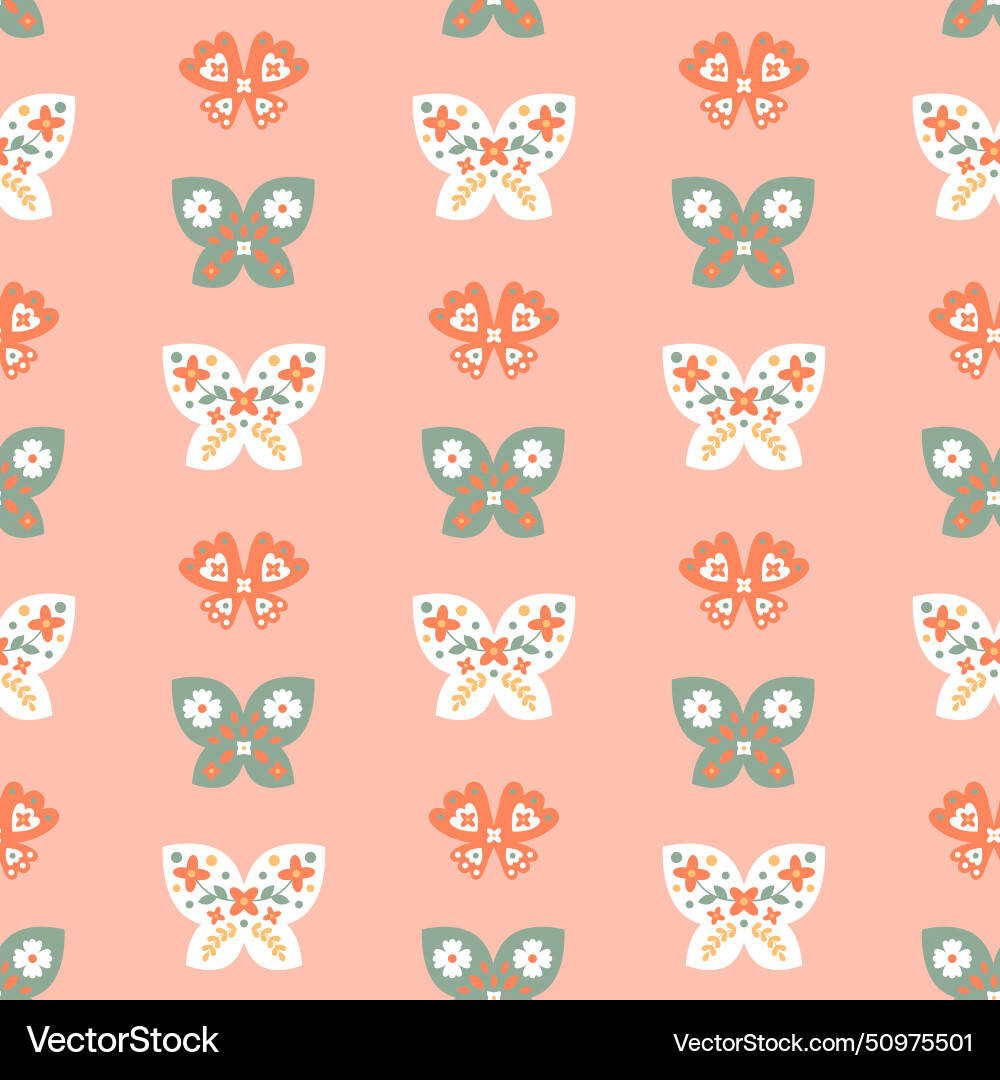 Spring folk seamless pattern with butterflies Vector Image