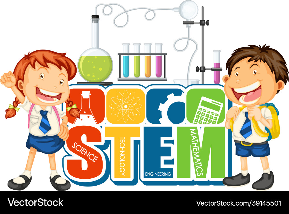 Stem education logo with student kids cartoon Stem education logo with student kids cartoon vector image