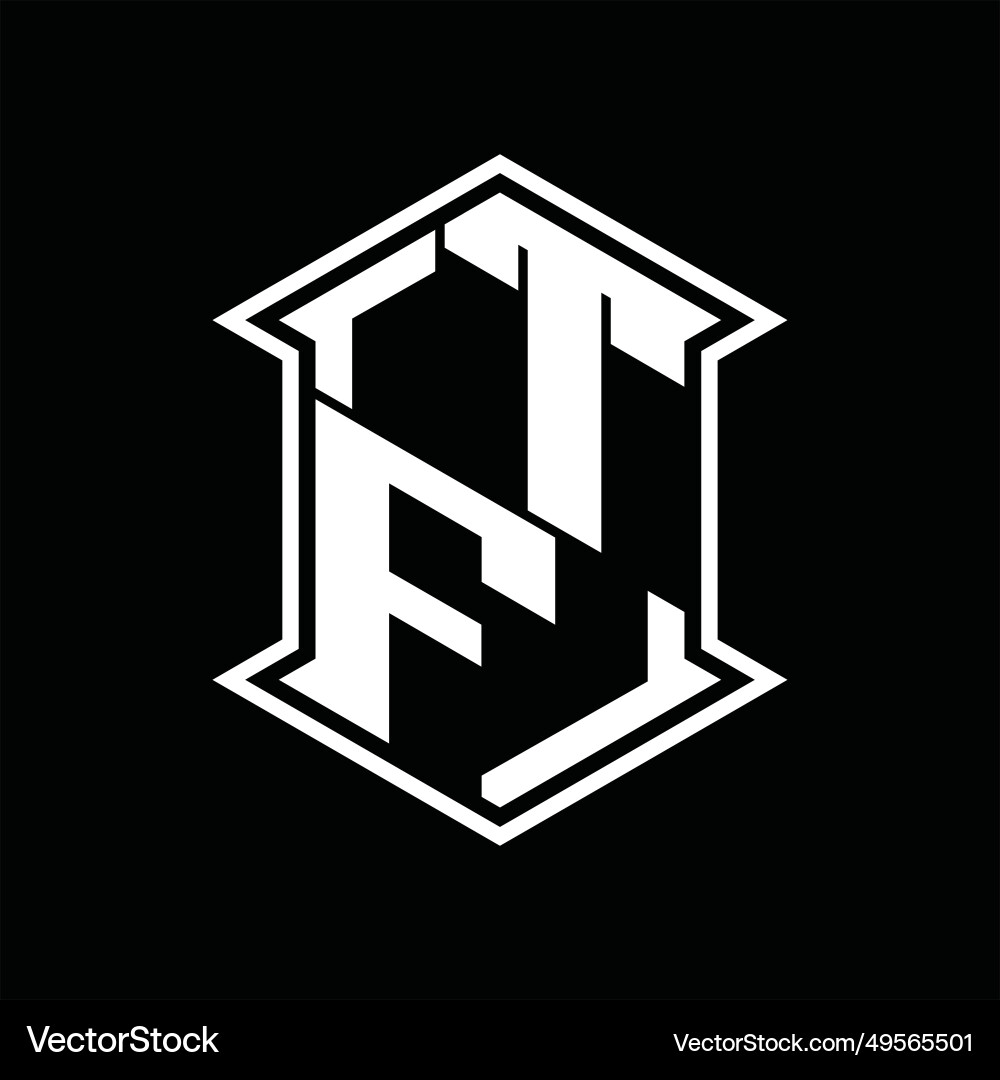 Tf logo monogram hexagon shield shape up and down Tf logo monogram hexagon shield shape up and down Vector Image