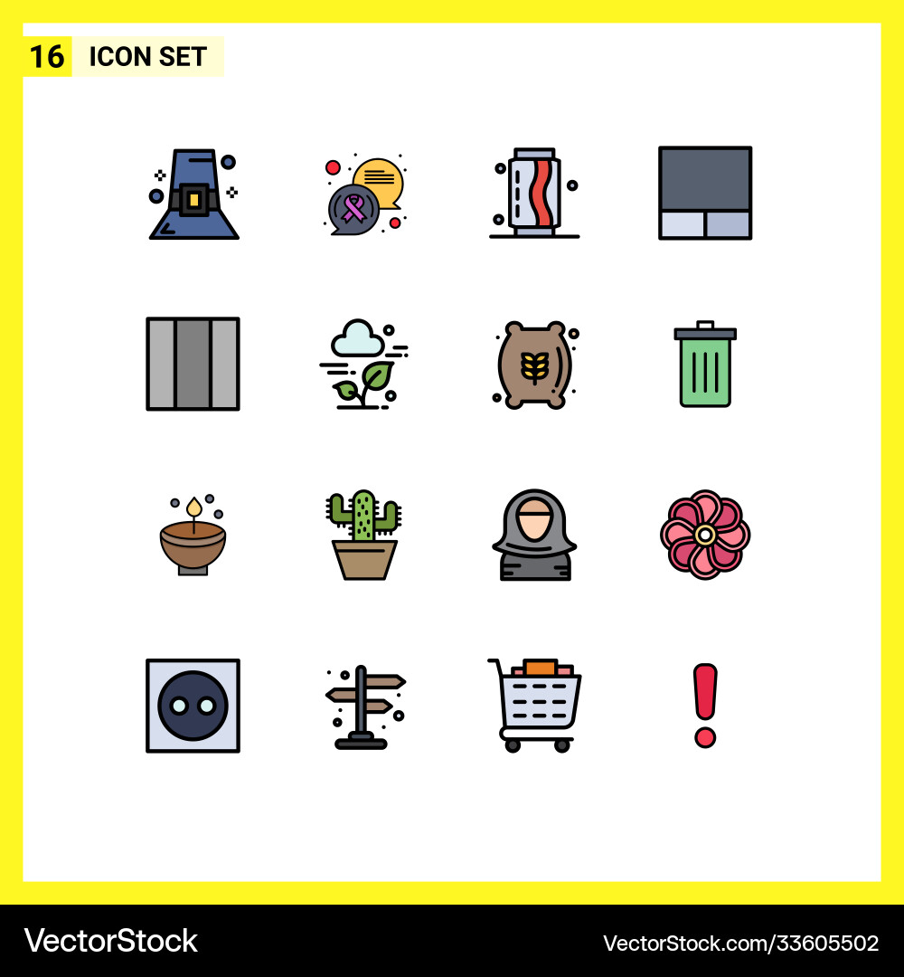 16 universal flat color filled lines set for web Vector Image