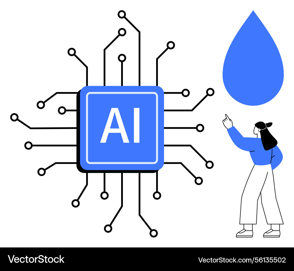 Ai microchip connected to circuits with person Ai microchip connected to circuits with person vector image